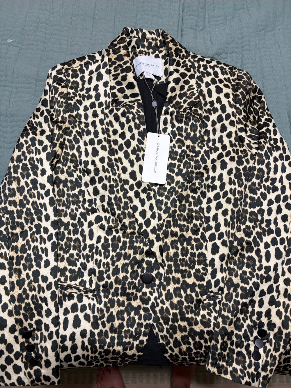 Carolina Belle Leopard Print Blazer in Black and Cream
